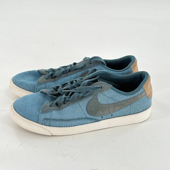 Nike Womens Blazer Sneakers 8 Pony Hair Shadow Blue Mushroom Tan Suede - Picture 3 of 9